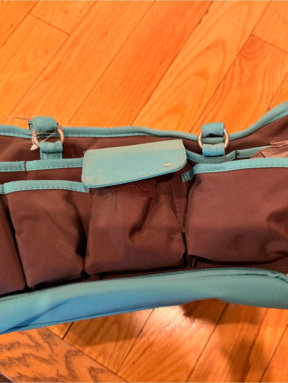NWT Scrap Paper Scissors Mini Craft Organizer Tote | Teal & Brown | 26 Pockets
